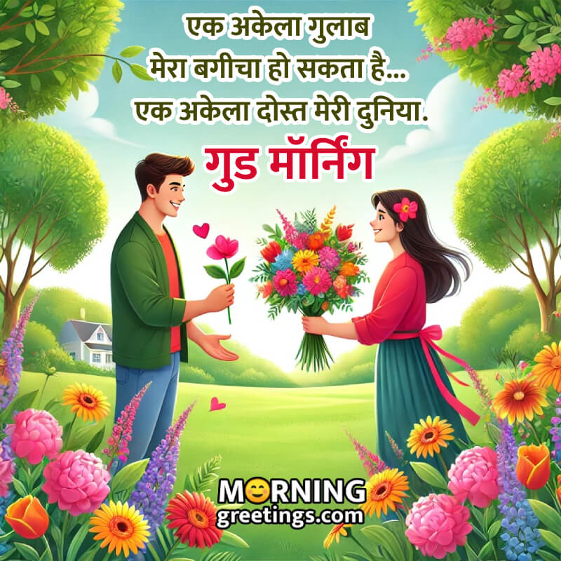 Good Morning Rose Hindi Wish Image For Frind