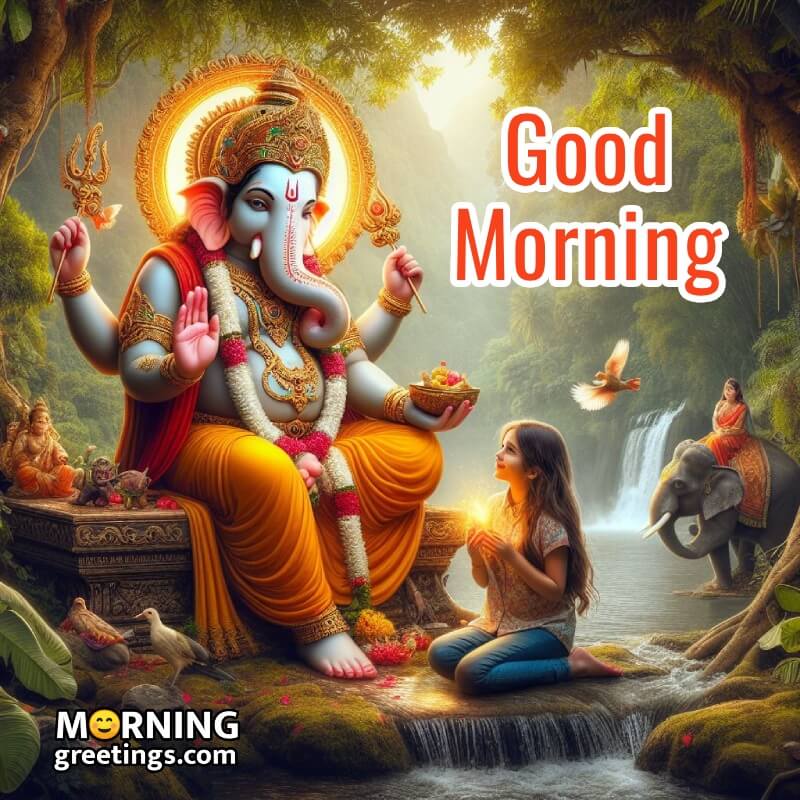 God Ganesh Ji Morning Pic With Girl Child