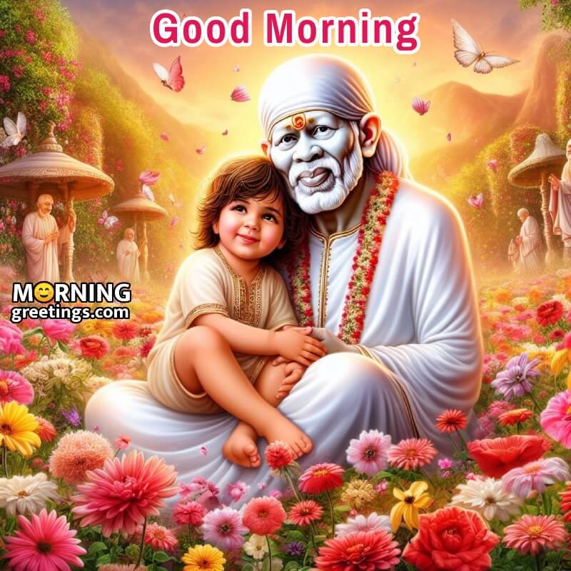 Good Morning Sai Baba With Child Image