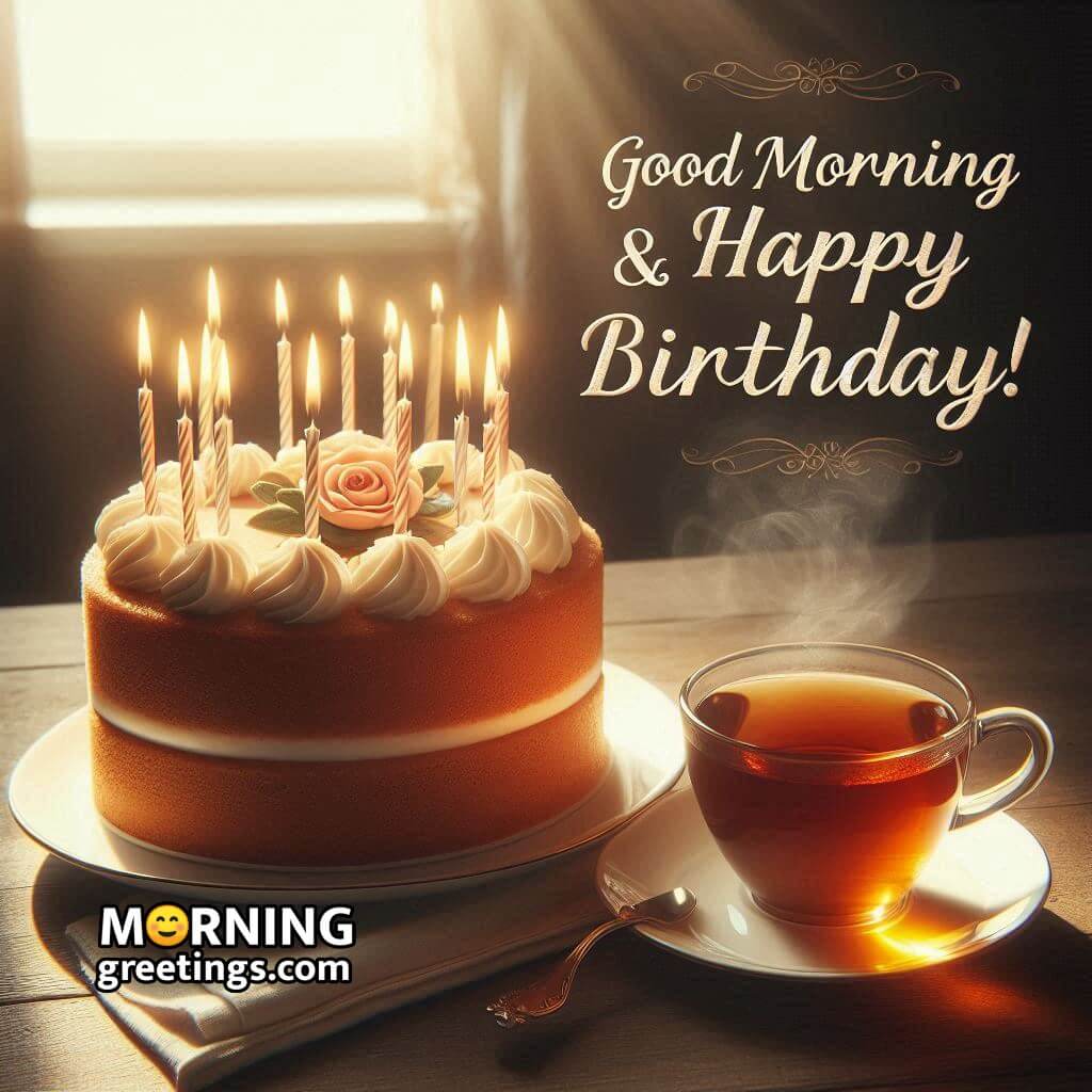 Birthday Good Morning Green Tea And Cake Image