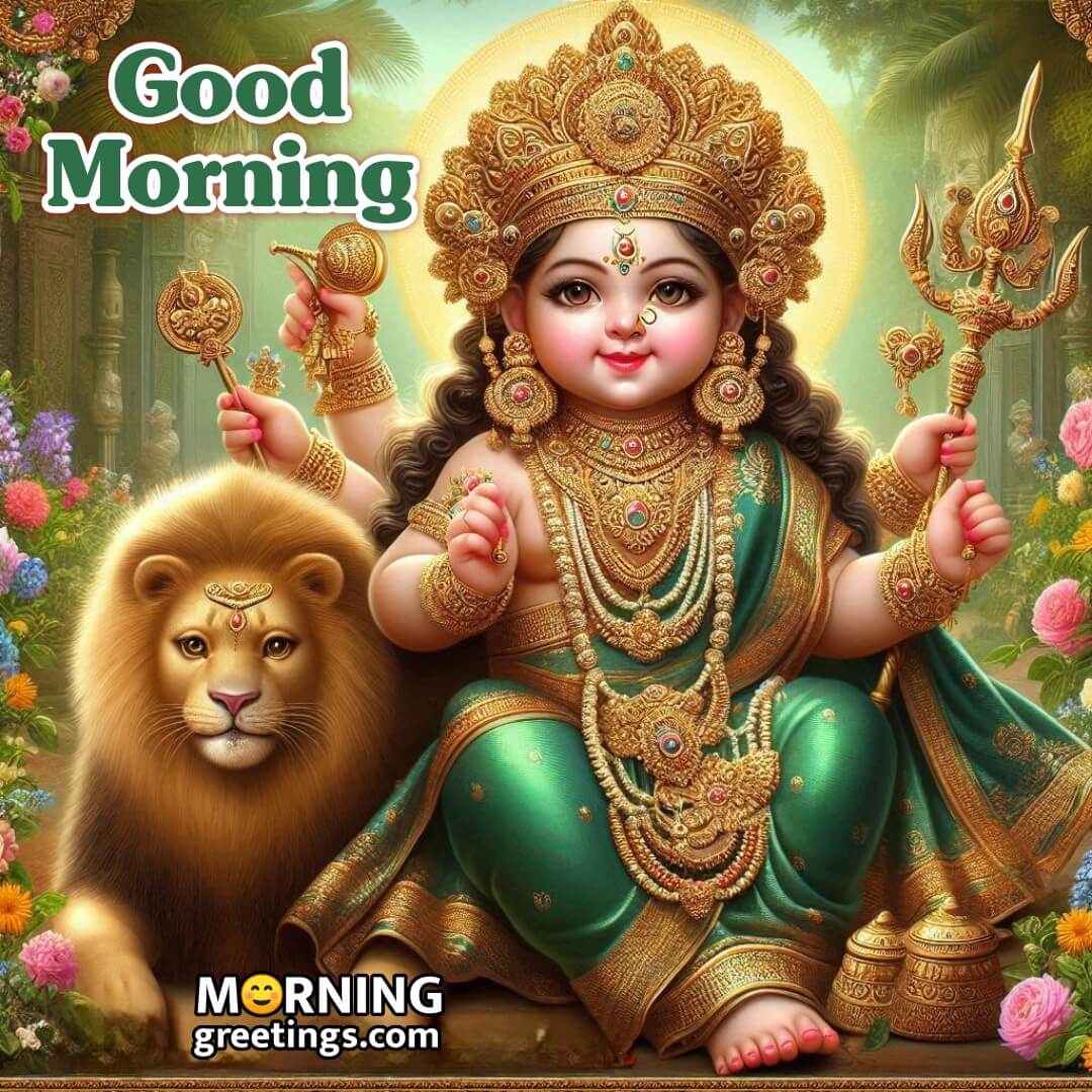 Baby Maa Durga With Lion Morning Pic