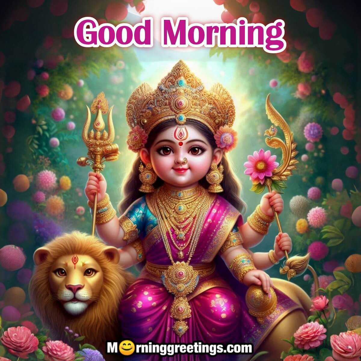Bal Maa Durga In Pink Sarre Morning Picture