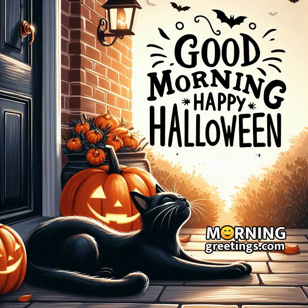 Good Morning Happy Halloween Black Cat Pic