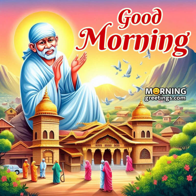Good Morning Sai Baba With Temple Photo