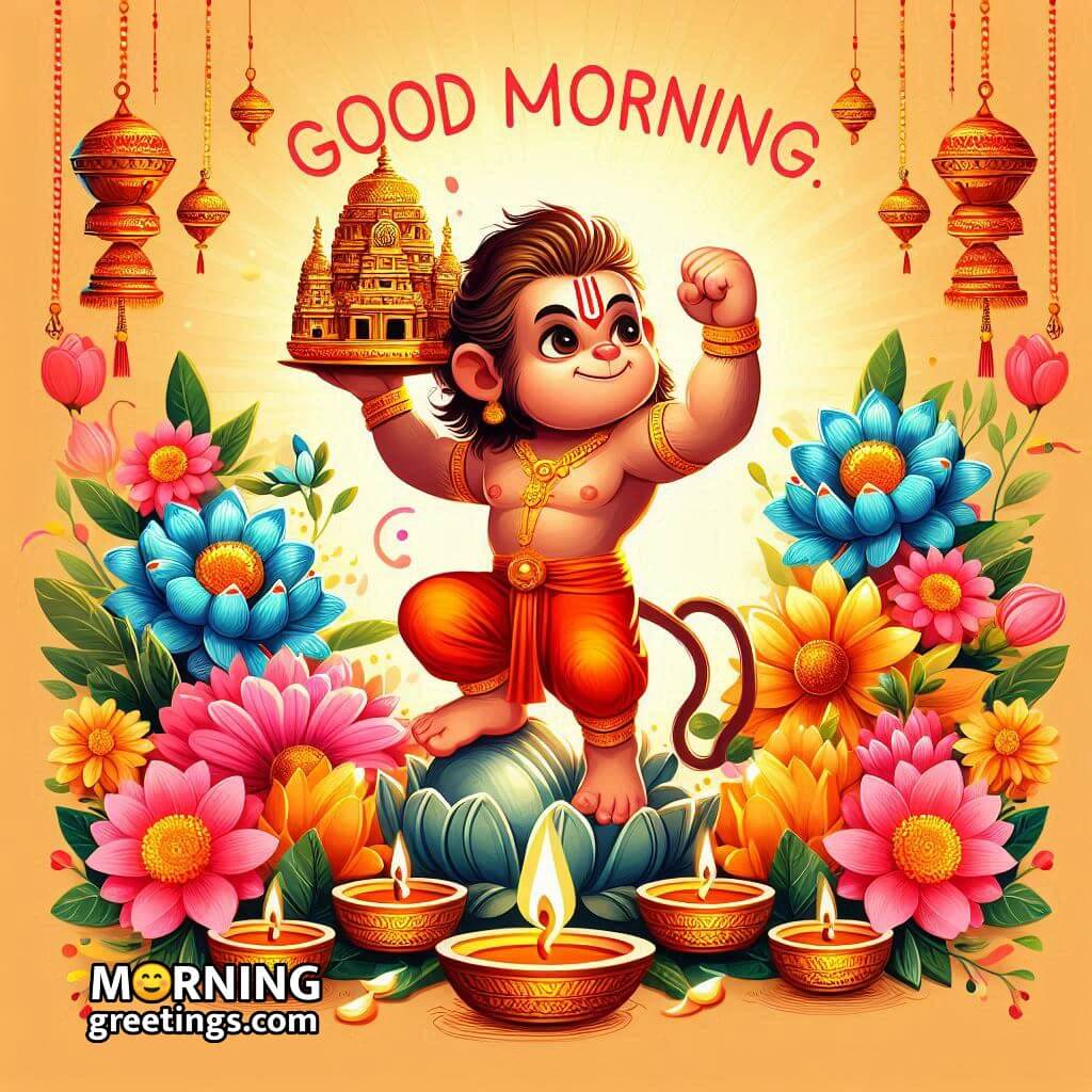 Good Morning Baby Hanuman Image With Flowers
