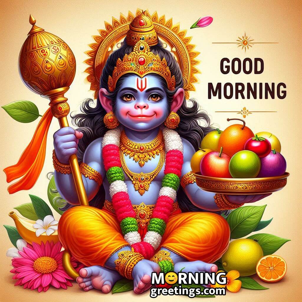 Good Morning Baby Hanuman With Fruit Pic