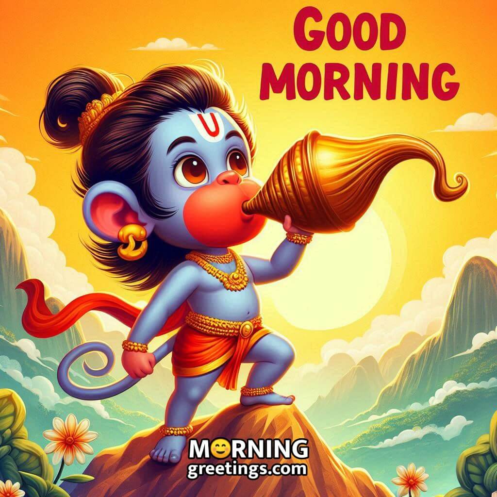 Good Morning Bal Hanuman Ji Blowing Shell Image