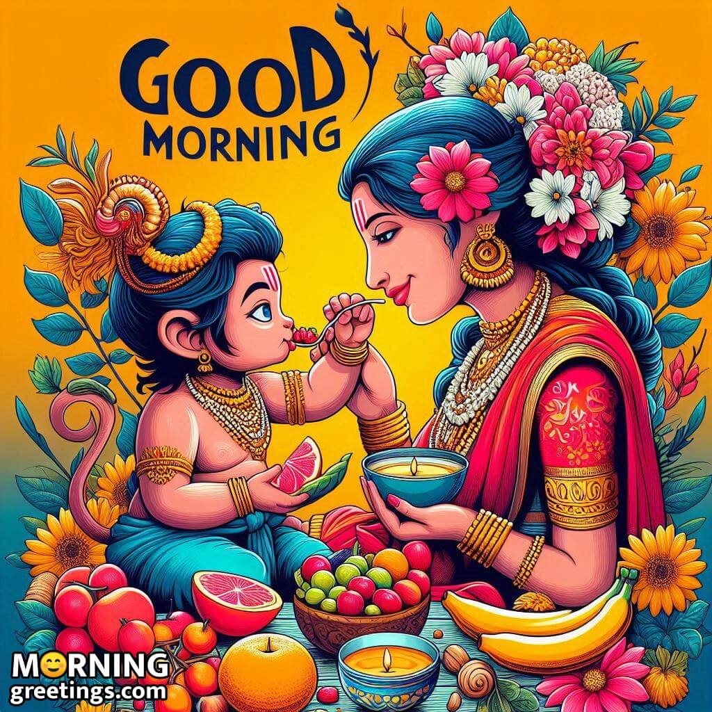 Good Morning Bal Hanuman Ji Image With Anjani Devi