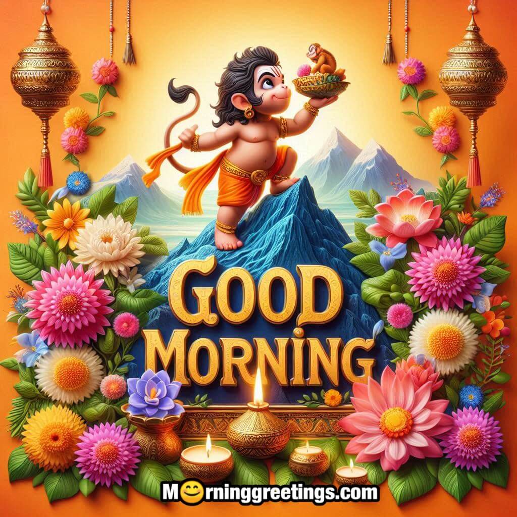 Morning Baby Hanuman With Fruit And Flowers.