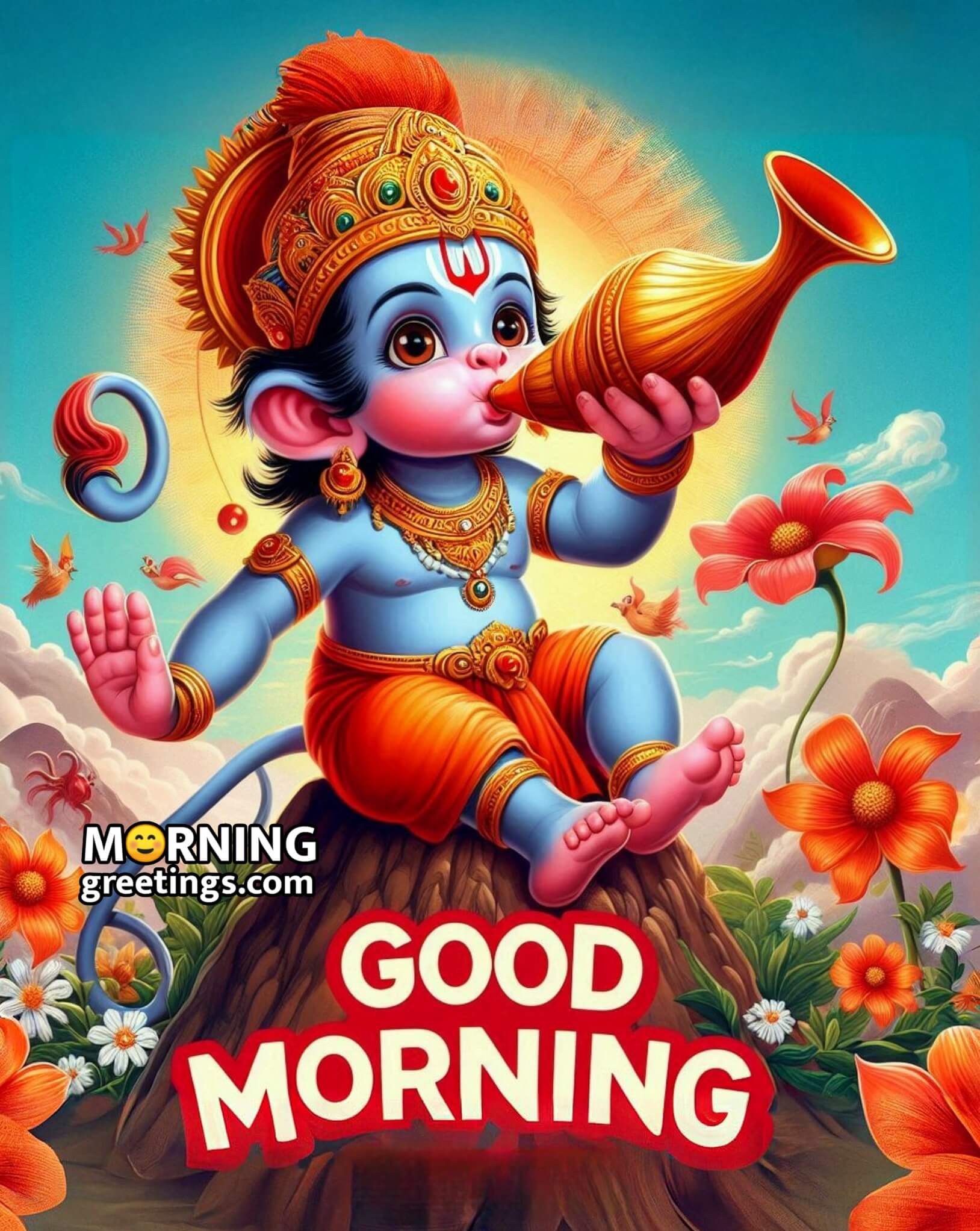 Morning Bal Hanuman Ji Blowing Shell Pic