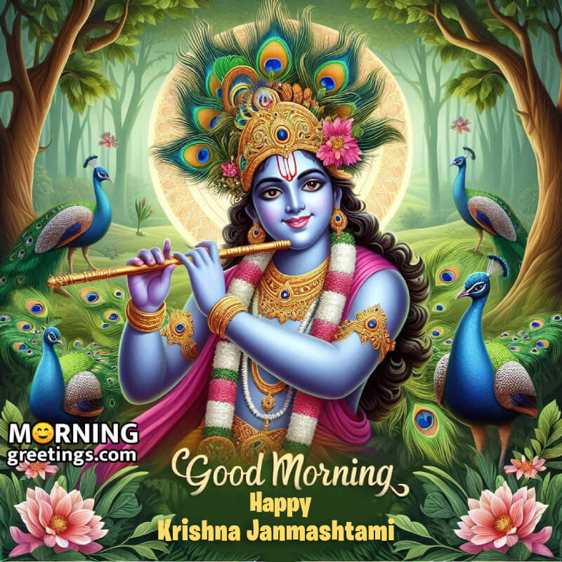 Good Morning Krishna Janmashtami Peacock Photo