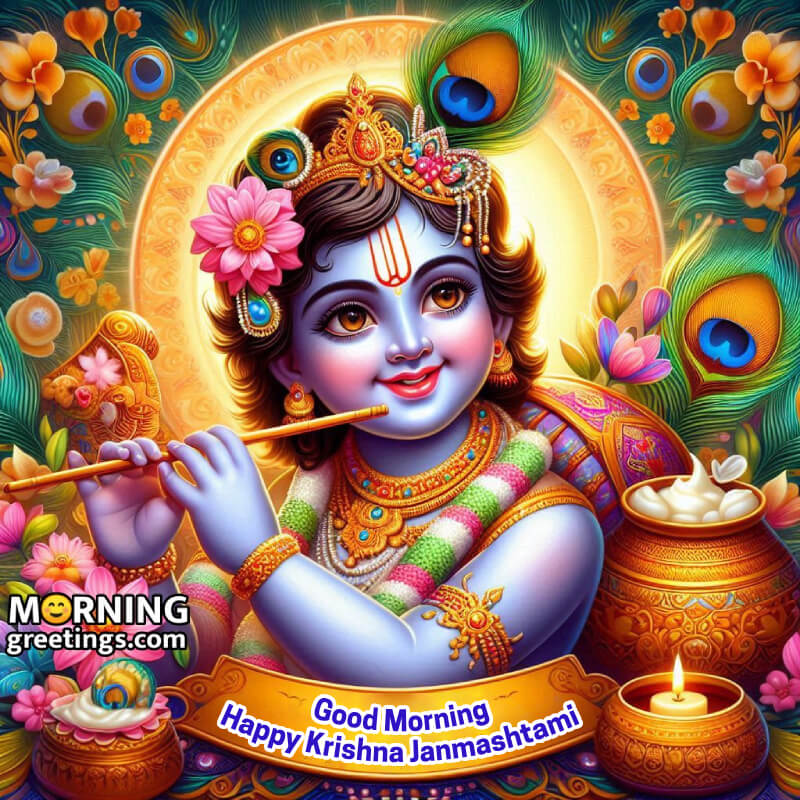 Good Morning Krishna Janmashtami With Butter Pot Picture