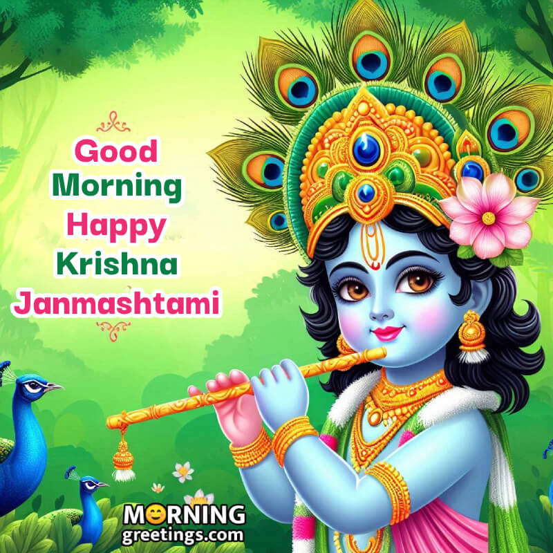 Krishna Janmashtami Morning Playing Flute Image