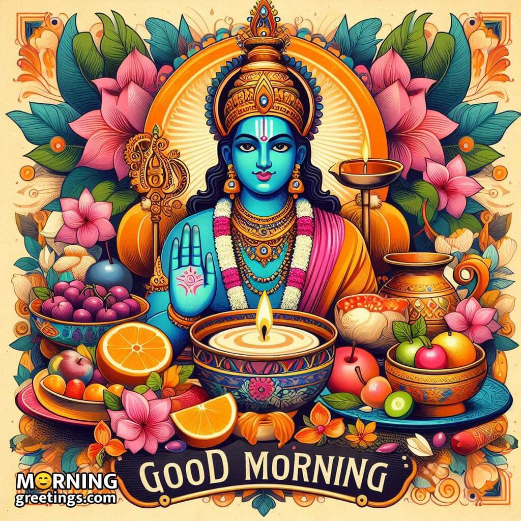 Colorful Flowers Lord Vishnu Morning Image