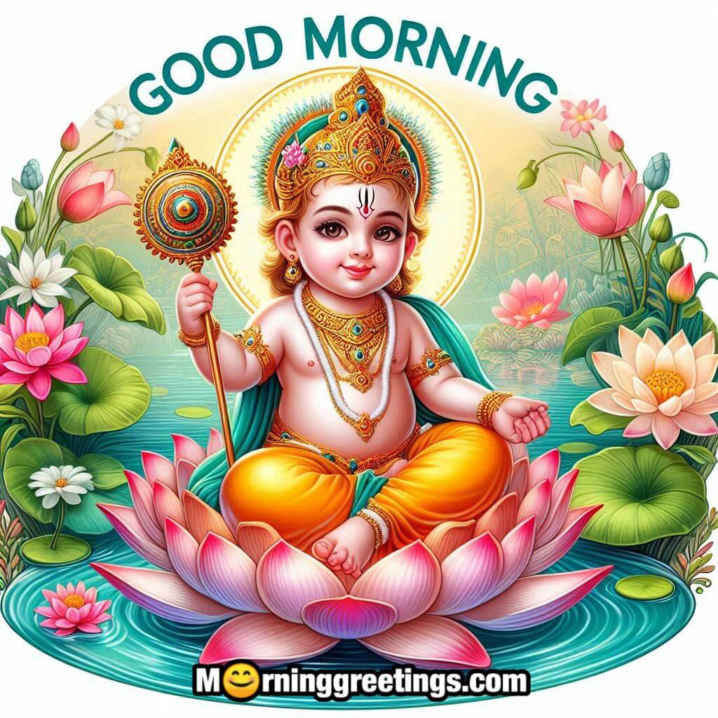 Good Morning Bal Vishnu Picture With Lotus Flower