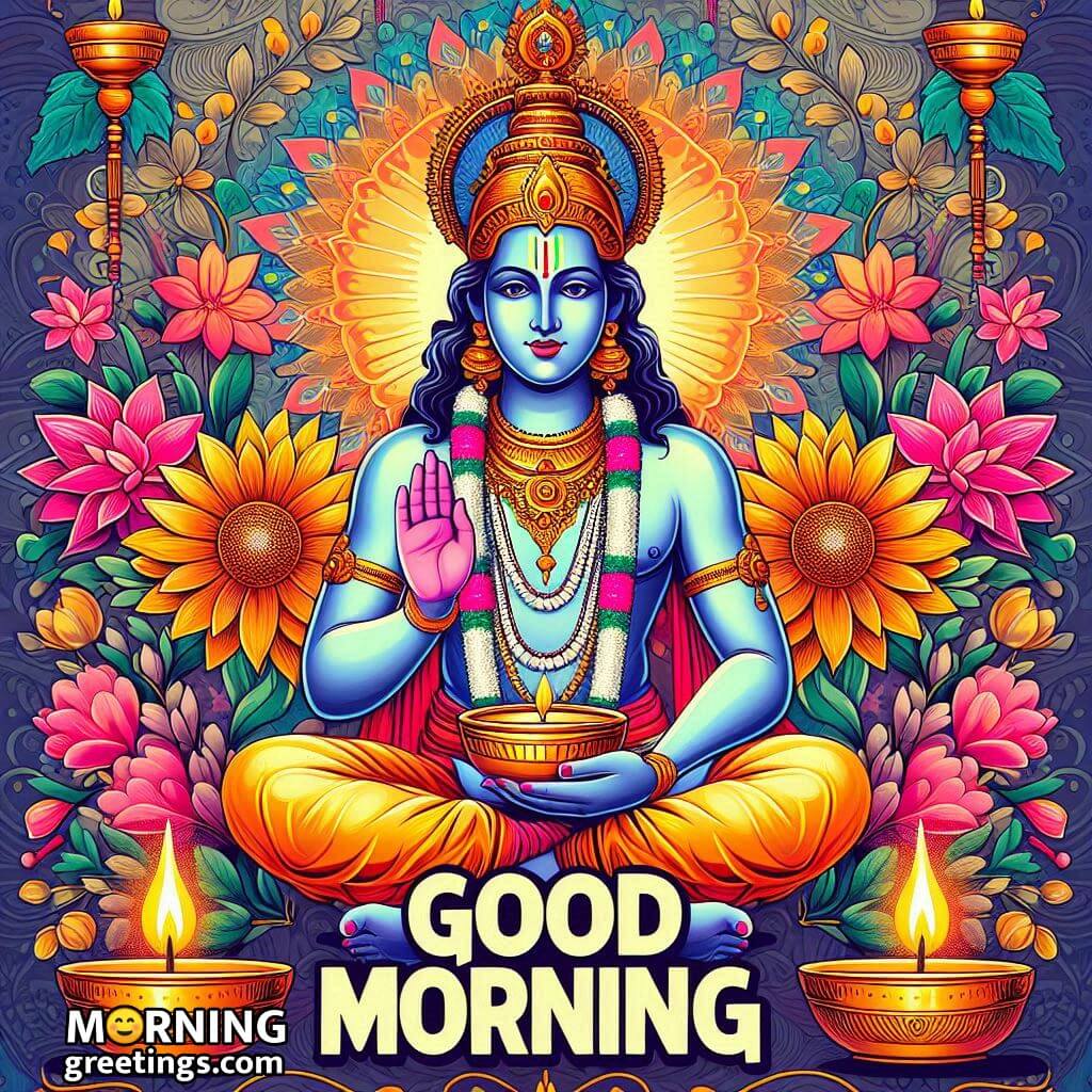 Good Morning Lord Vishnu Image With Flowers