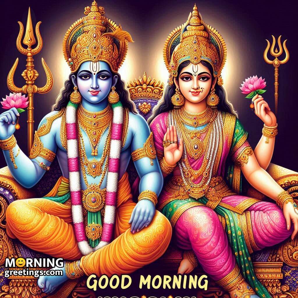 Lord Vishnu With Laxmi Mata Morning Image
