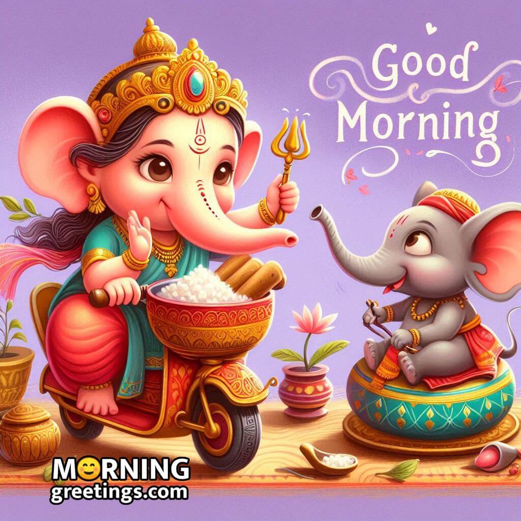 Good Morning Bal Ganesha Playing With Mushak Pic