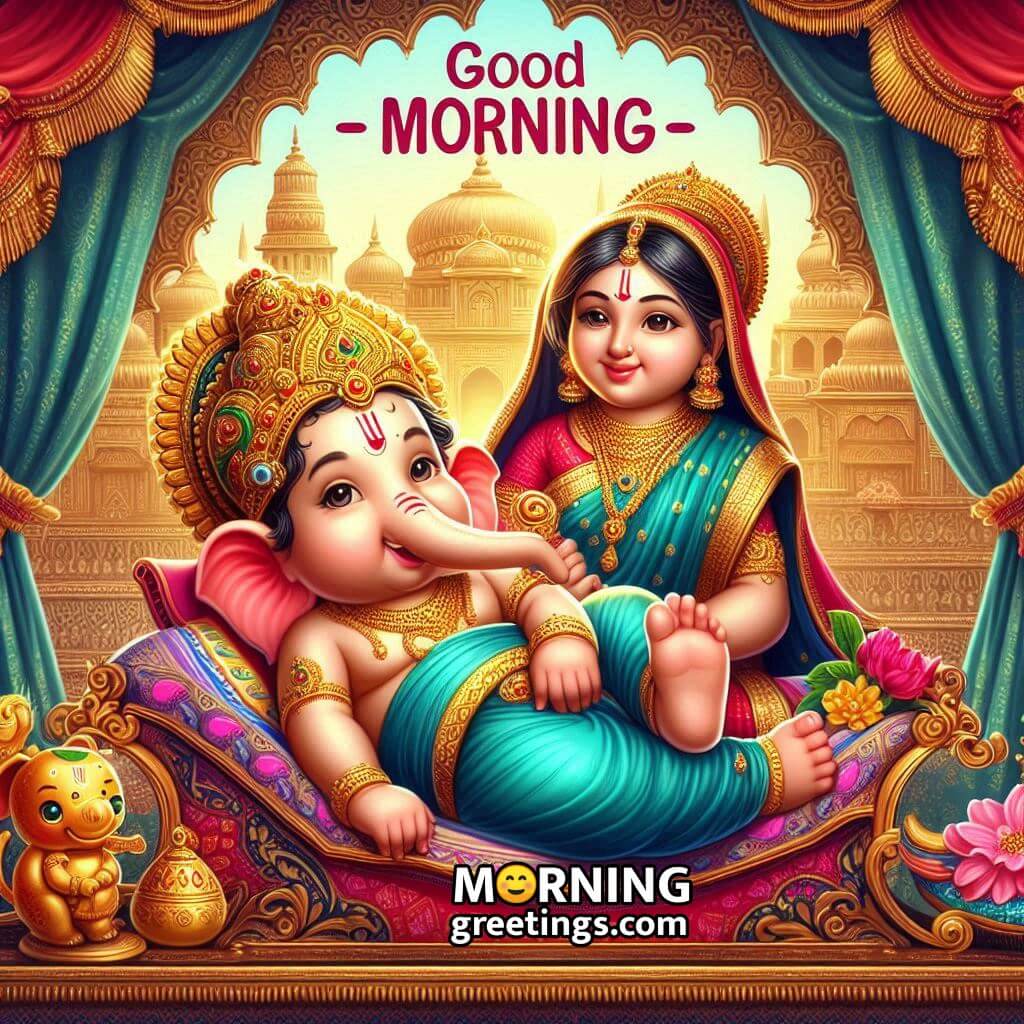 Good Morning Bal Ganesha With Parvati Mata Pic