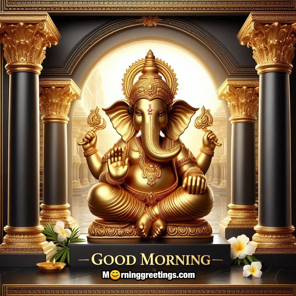 Good Morning Gold Ganesha In Temple
