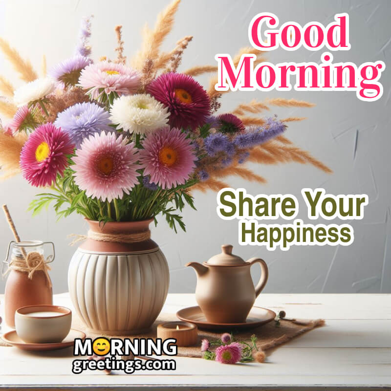 Good Morning Greetings With Bouquet Status Photo