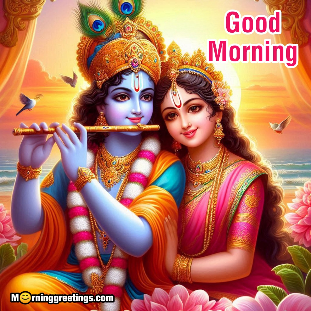 Good Morning Krishna Playing Flute With Radha