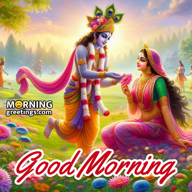 Good Morning Radha Krishna Flower Pic