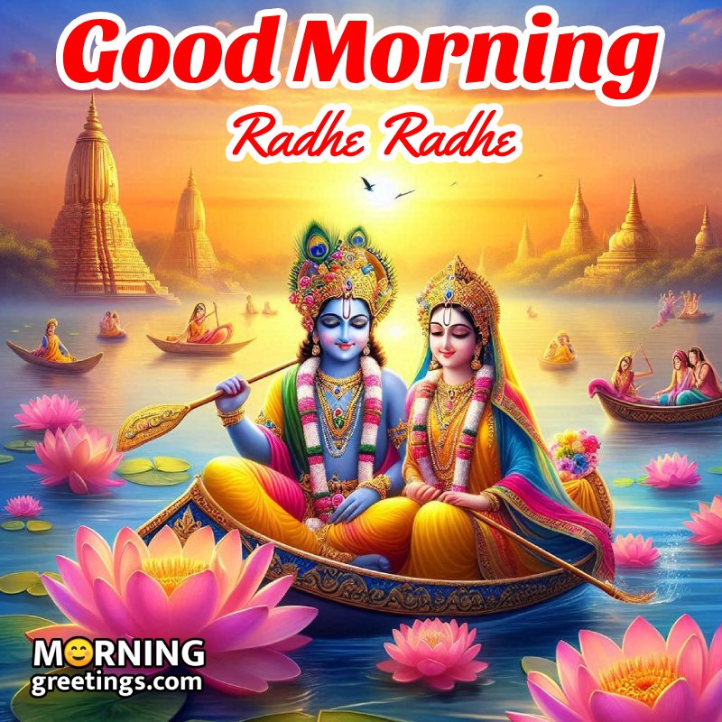 Good Morning Radha Krishna In Boat Image