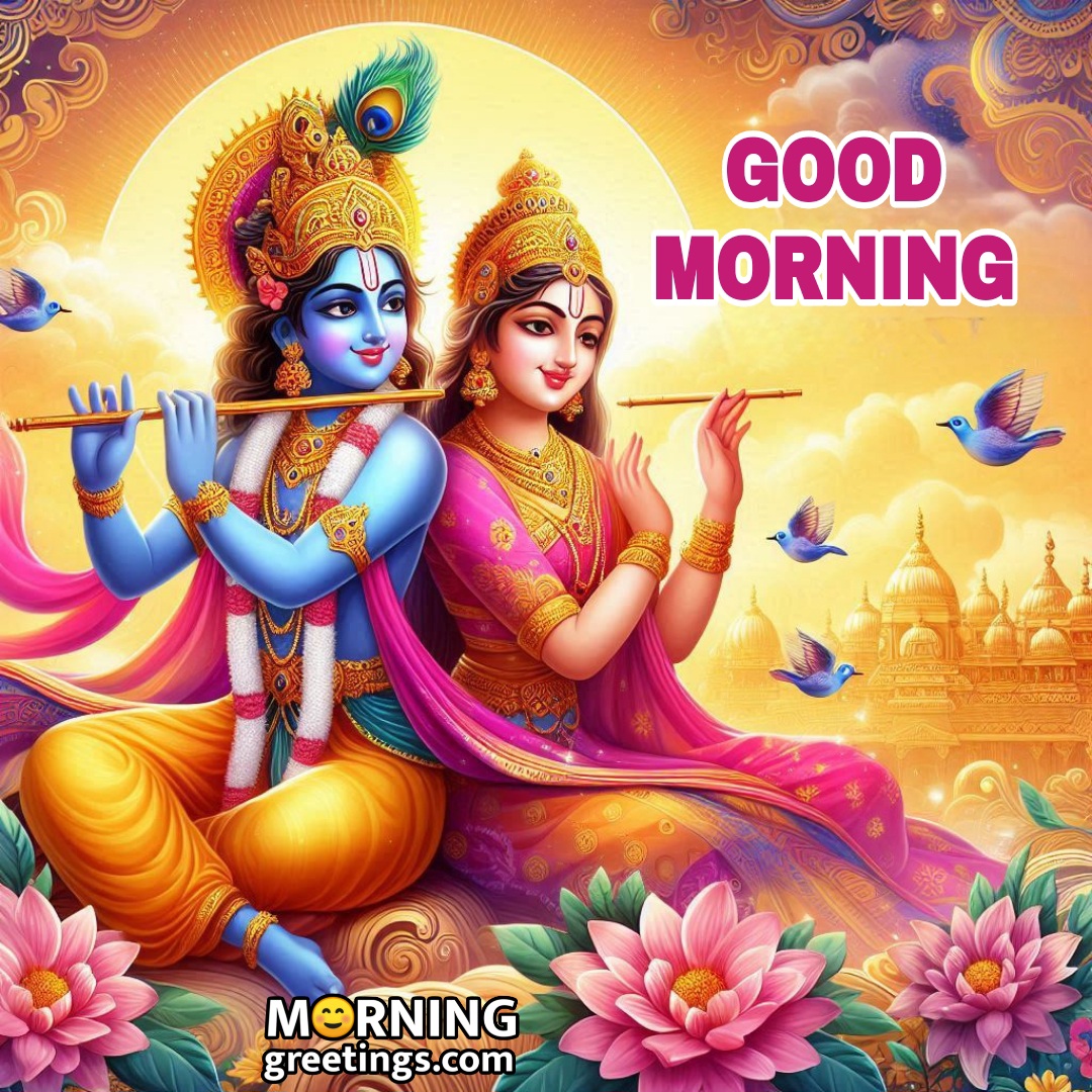 Good Morning Radha Krishna Playing Flute