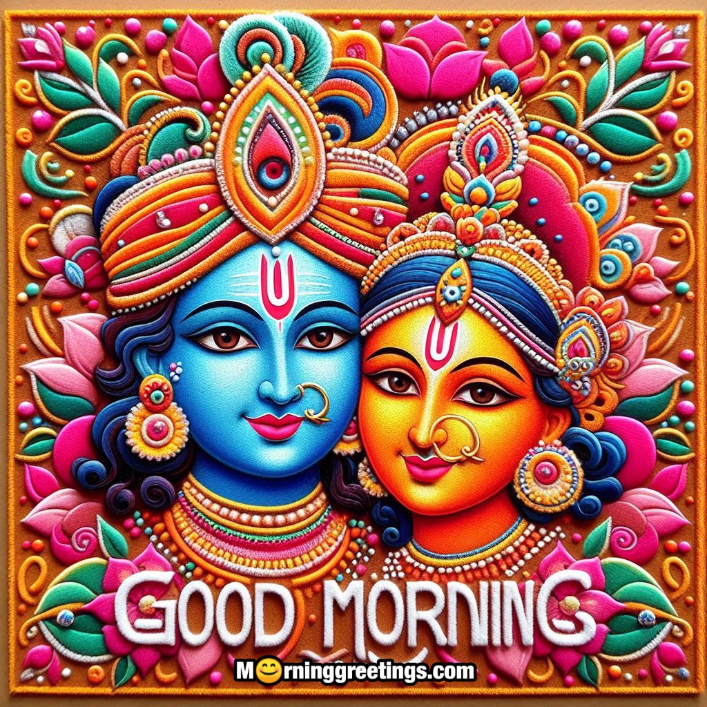 Good Morning Radha Krishna Rangoli Sticker