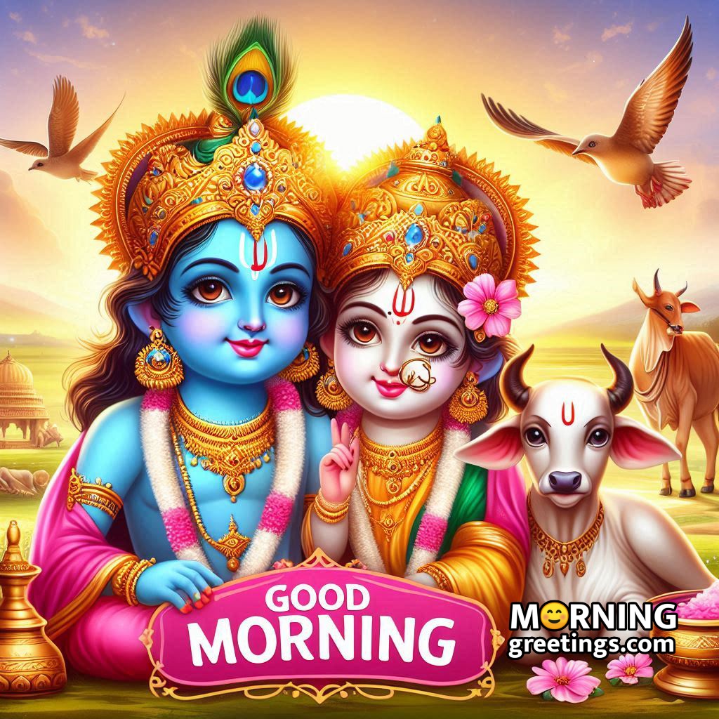 Good Morning Radha Krishna With Cow