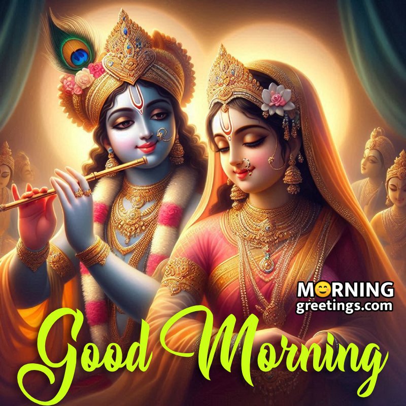 Good Morning Radha Krishna With Flute Photo