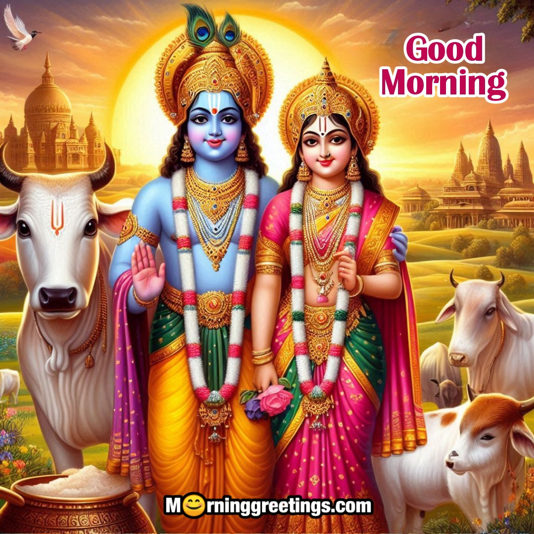 Good Morning Radha Krishna With Herd Of Cows