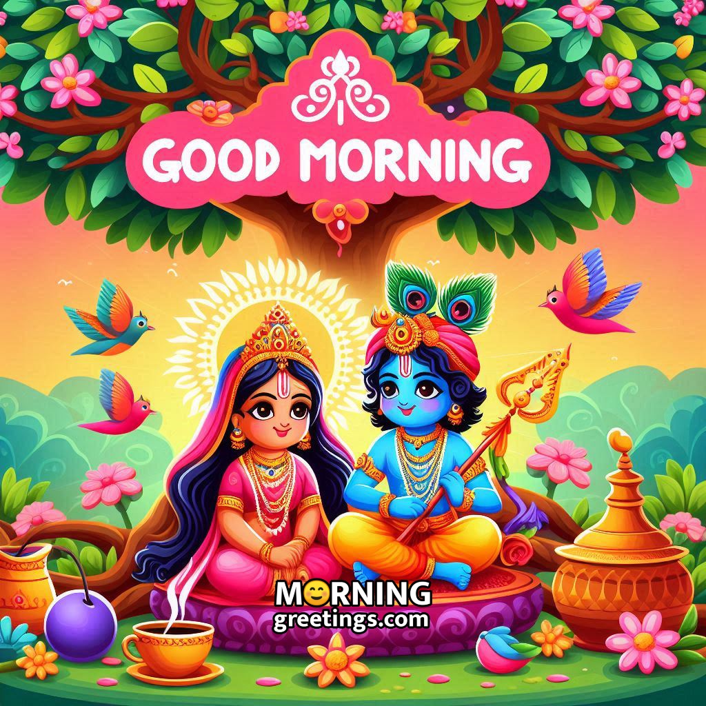 Good Morning Radha And Krishna Under Tree
