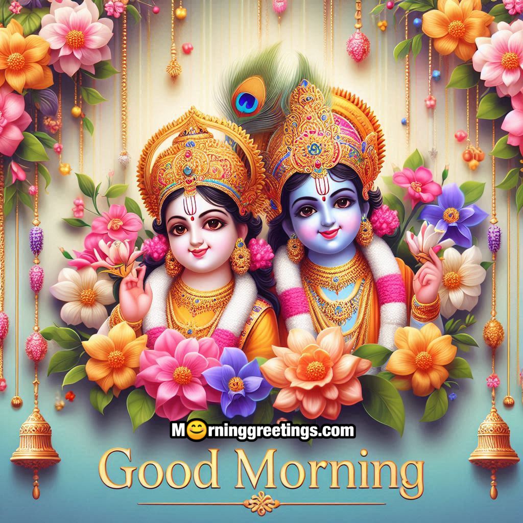 Good Morning Radha And Krishna In Flowers