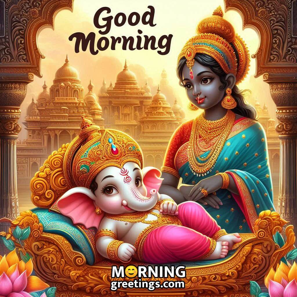 Morning Bal Ganesha With Parvati Mata Photo