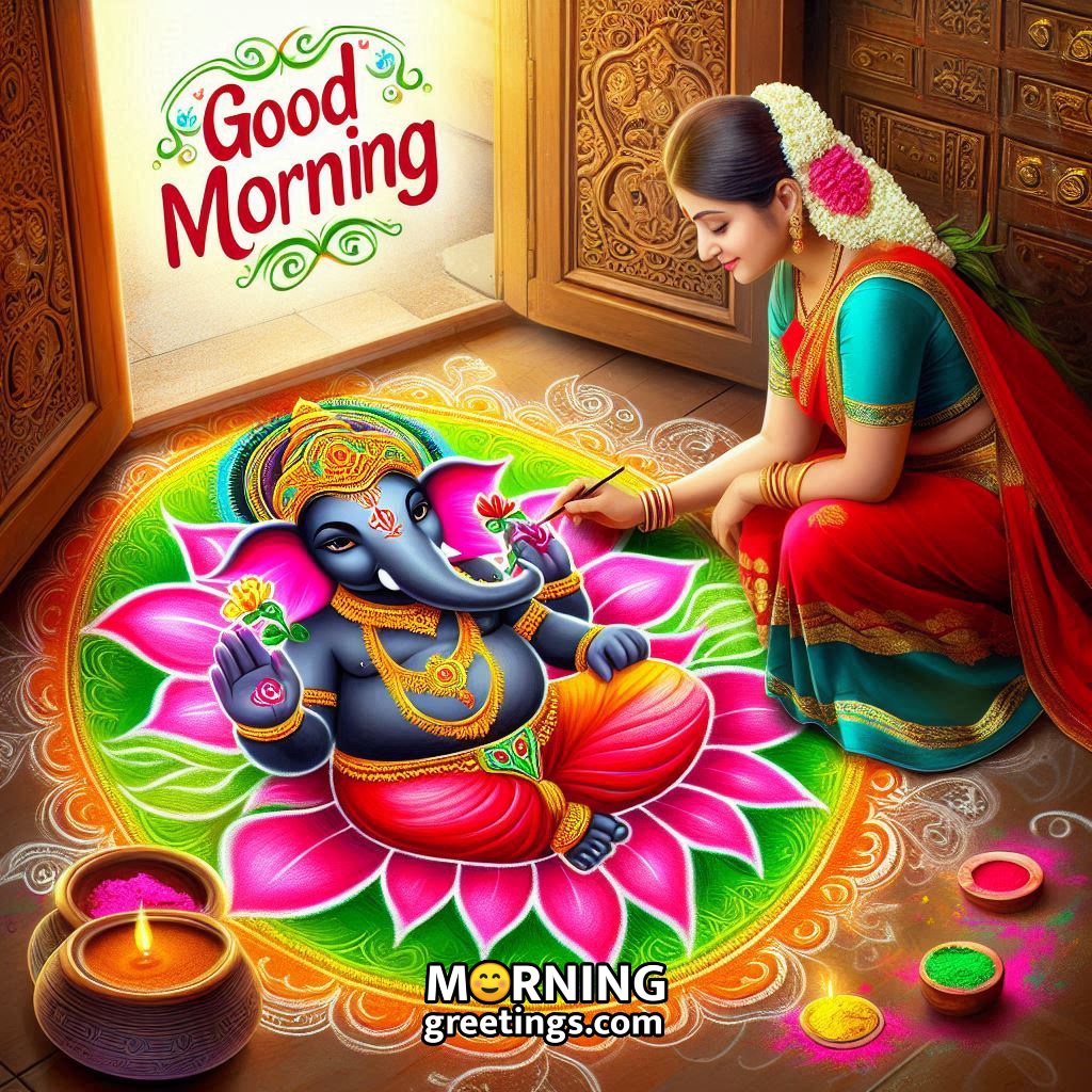 Morning Ganesha Rangoli By A Woman