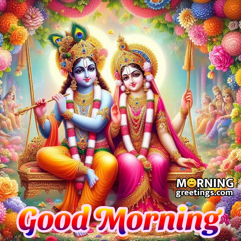 Morning Radha Krishna With Swing Photo