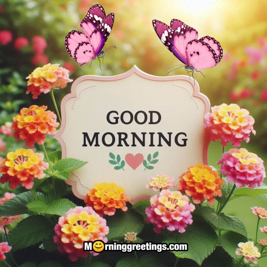 Good Morning Lantana Flower With Pink Butterfly Photo