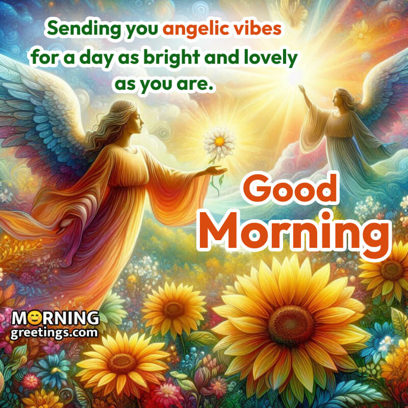 Angel Good Morning Wish Image With Flowers