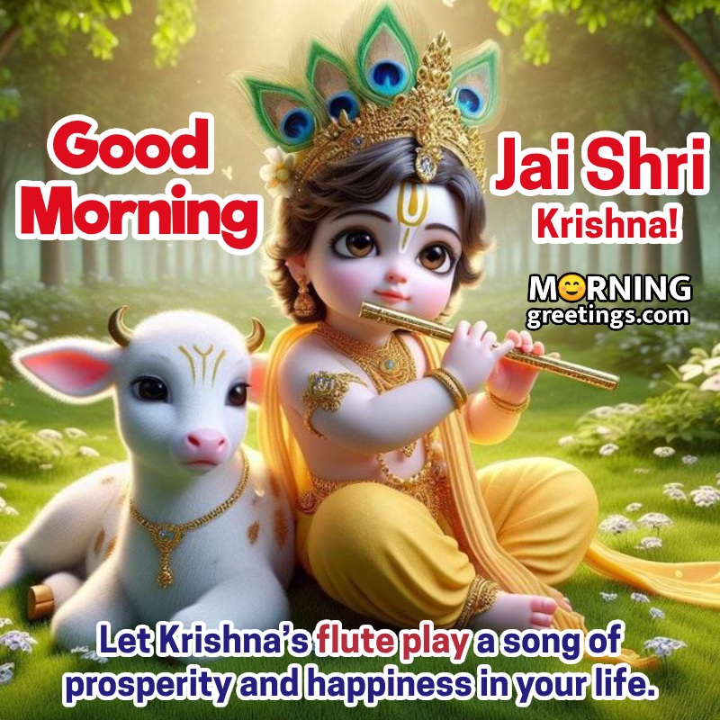 Good Morning Image Of Jai Shri Krishna And Nandi